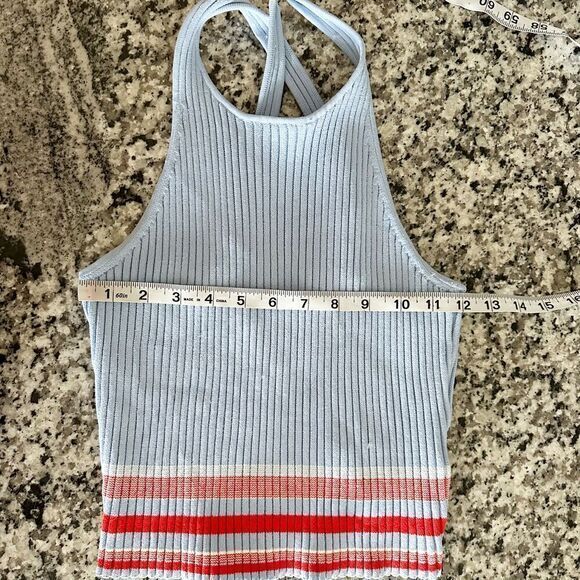 C/MEO Collective Cross Back Cropped Tank Top Blue Red Small Preppy Sporty Chic - Picture 9 of 9